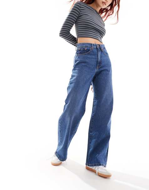 Only – Hope – Jeans in Mittelblau mit hohem Bund und weitem Bein - view 1