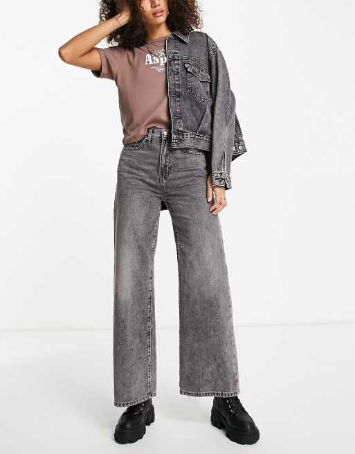 Only - Hope - Jeans met wijde pijpen en hoge taille in grijze wassing