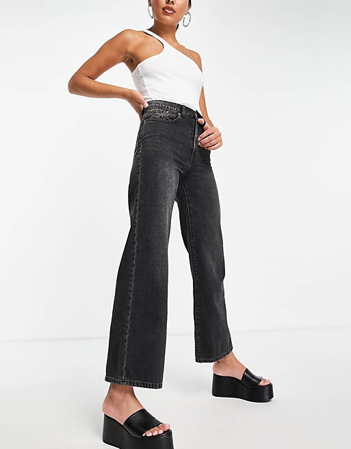 Only - Hope - Jeans met wijde pijpen en hoge taille in zwart