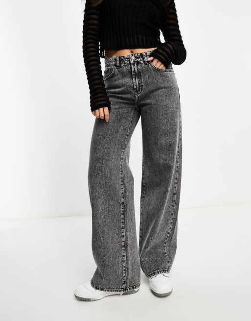 Only - Hope - Jeans met wijde pijpen in grijs met acid wash 