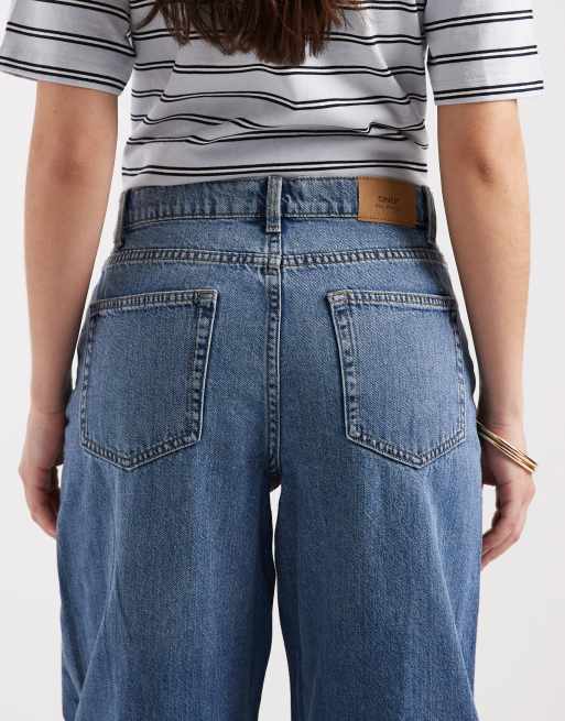 ONLY Hope mid rise wide leg jeans with button detail in mid blue , 5 of 5