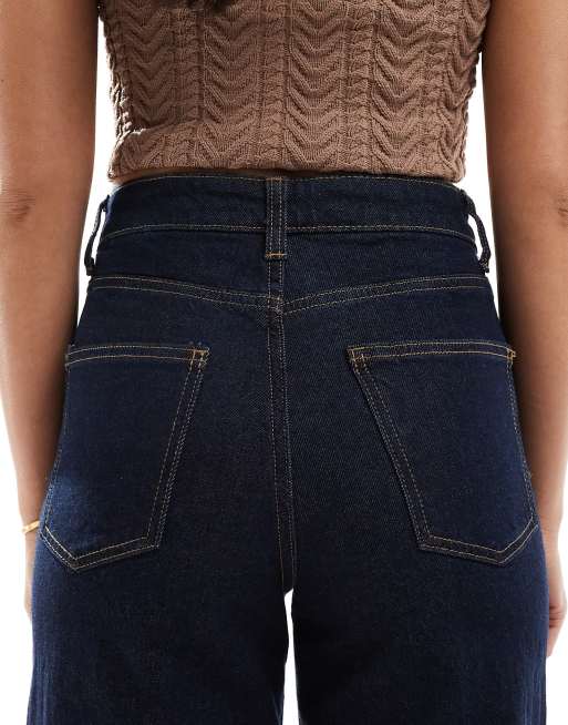 ONLY – Hope – Mörkblå jeans med vida ben, hög midja och dekorativ söm framtill, 4 av 5
