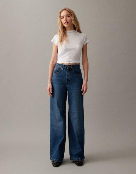 ONLY Hope high waisted wide leg jeans in mid blue 