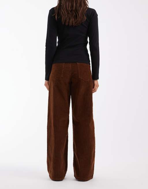ONLY Hope pantalon taille haute à jambes larges en velours côtelé marron, 3 de 5