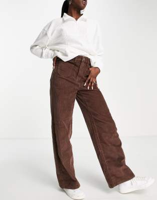 Only Hope pocket detail wide leg cord trousers in chocolate - ASOS Price Checker