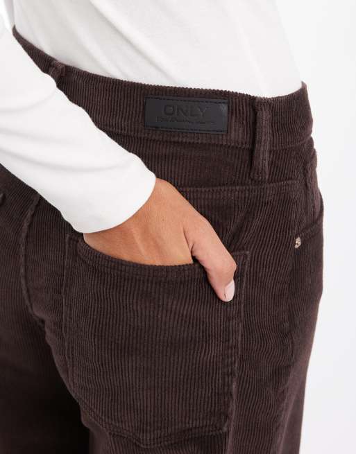 ONLY Hope pantaloni a vita alta a gamba larga in velluto a coste marrone scuro, 5 di 5
