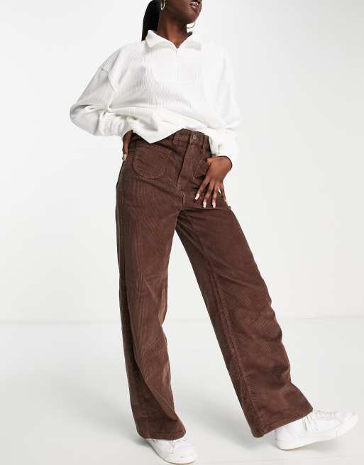 Only Hope pocket detail wide leg cord pants in chocolate