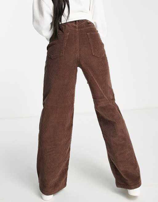 Only Hope pocket detail wide leg cord trousers in chocolate, 2 of 4