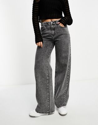 ONLY Hope wide leg jeans in acid wash grey