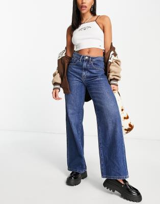 Only Hope Wide Leg Jeans In Mid Blue-blues