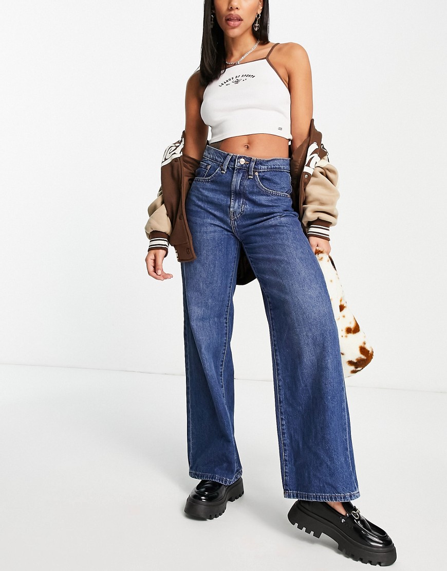 Only Hope Wide Leg Jeans In Mid Blue-blues | ModeSens