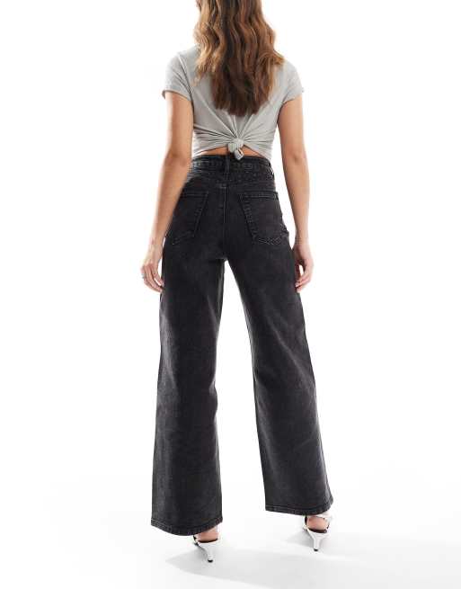 ONLY Hope wide leg jeans with rhinestones in washed black