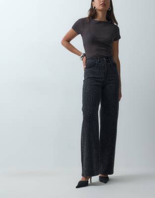 Only Hope Wide Leg Jeans With Rhinestones In Black