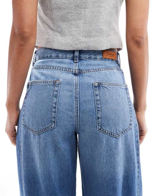 ONLY horseshoe barrel leg jeans with seam detail in mid blue denim, 5 of 5