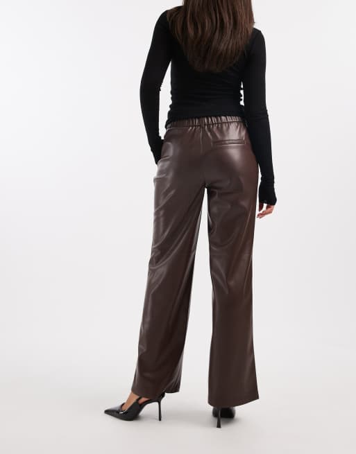 Only – Hose aus Kunstleder mit weitem Bein in Braun, 3 von 5