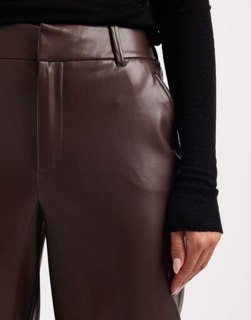 Only – Hose aus Kunstleder mit weitem Bein in Braun, 5 von 5