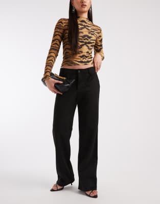 ONLY - Hose aus schwarzem Kunst-Wildleder mit geradem Bein und hohem Bund