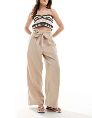 ONLY - Hose in Beige mit weitem Bein und Kordelzugbund-Neutral