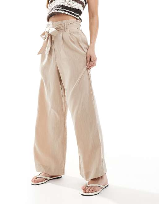 ONLY – Hose in Beige mit weitem Bein und Kordelzugbund, 2 von 5