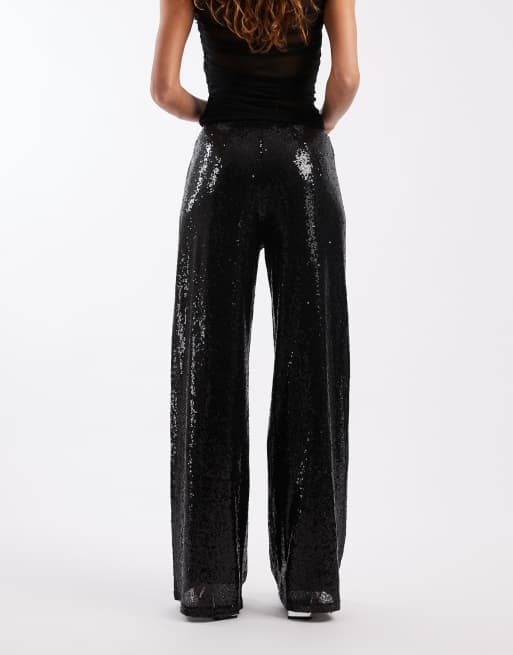 ONLY – Hose in Schwarz mit hohem Bund und Pailletten, 3 von 5