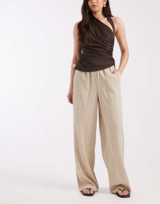 Hose in Steinbeige mit Knitterstruktur und weitem Bein-Neutral Neutral XS L32