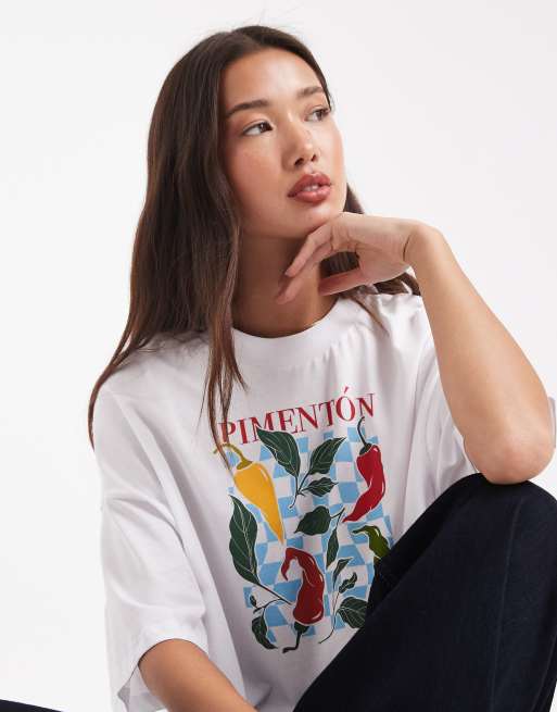 ONLY - Hvid cropped T-shirt med chili-grafik, 3 af 4