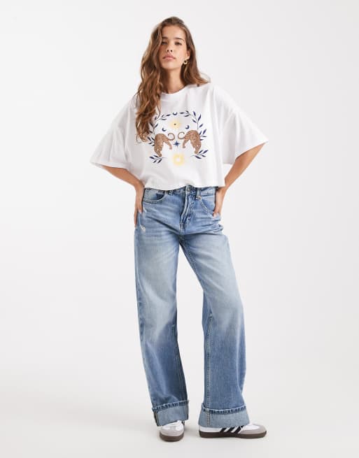 Only - Hvid cropped t-shirt med leopardprint, 2 af 4