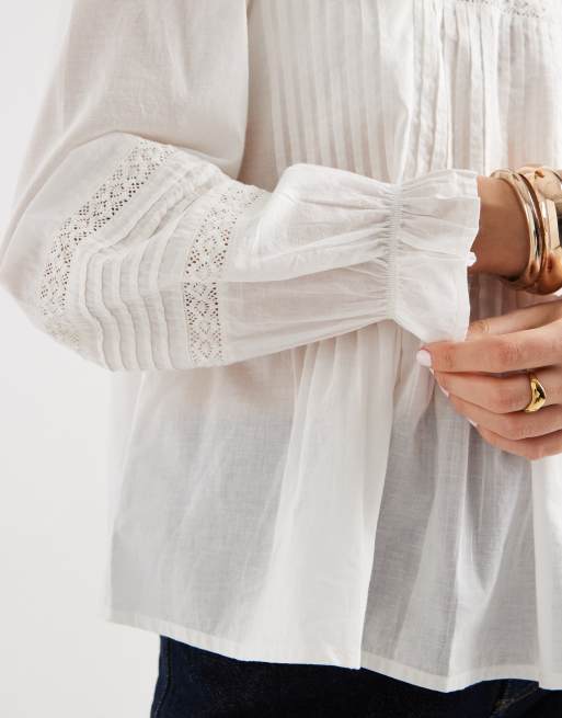 ONLY - Hvid skjorte med boho-detalje og plisseringer foran, 2 af 4