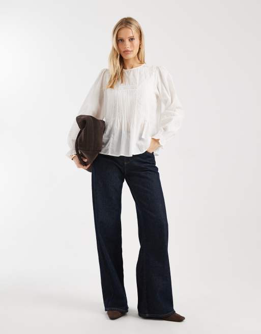 ONLY - Hvid skjorte med boho-detalje og plisseringer foran, 3 af 4