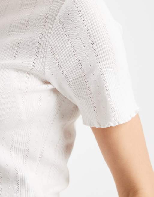 ONLY - Hvid T-shirt i pointelle-strik med bølgekant, 3 af 4