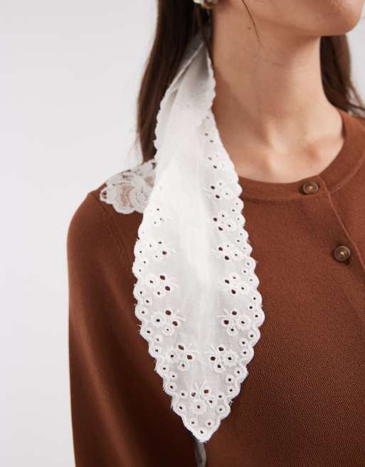 ONLY - Hvidt lille tørklæde med broderie anglaise-detaljer, 3 af 3