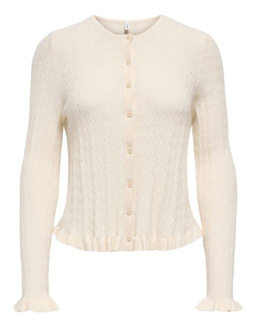 ONLY Ibi cardigan girocollo a maniche lunghe con volant bianco, 6 di 7