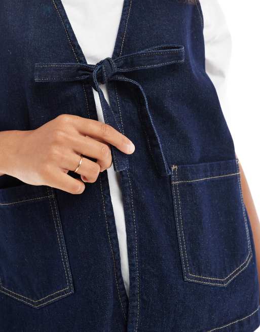 ONLY - Indigoblå denimvest med bindefront, 3 af 4