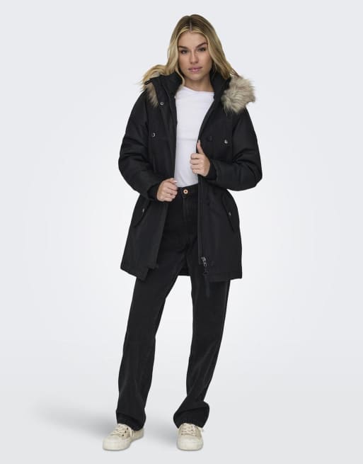 ONLY Iris faux fur winter parka in black, 3 of 7