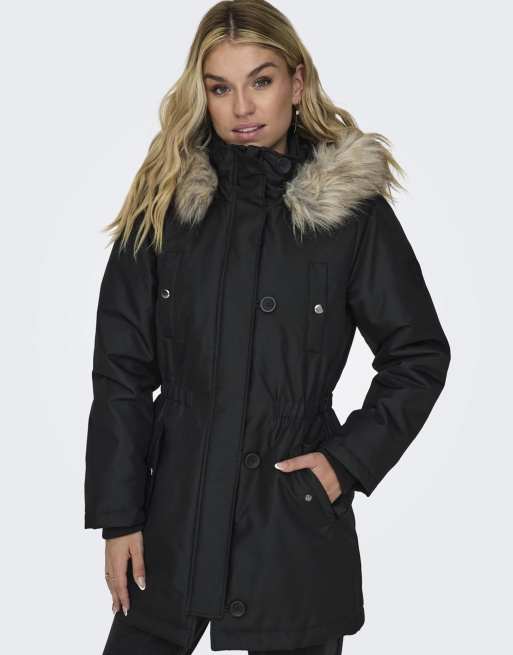 ONLY Iris faux fur winter parka in black, 4 of 7
