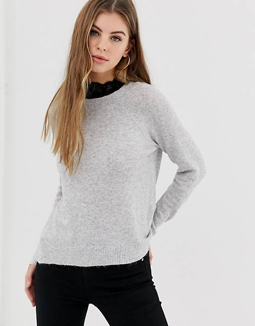 Only Isabelle lace neck wool blend jumper | ASOS