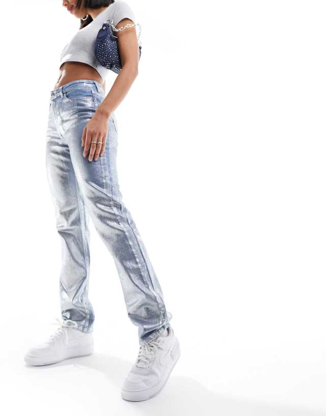 ONLY - jaci denim coated straight jeans in silver