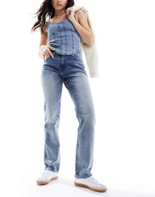 ONLY Blue Mid Rise Straight Leg Jeans
