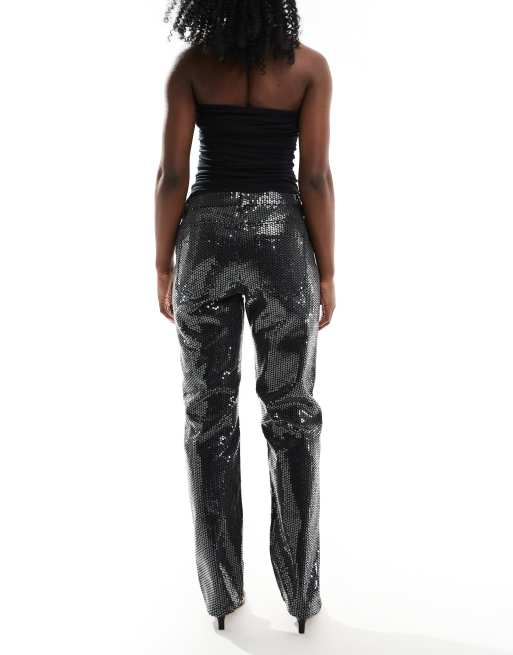 ONLY – Jaci – Svarta, paljettutsmyckade jeans med raka ben och medelhög midja, 2 av 5