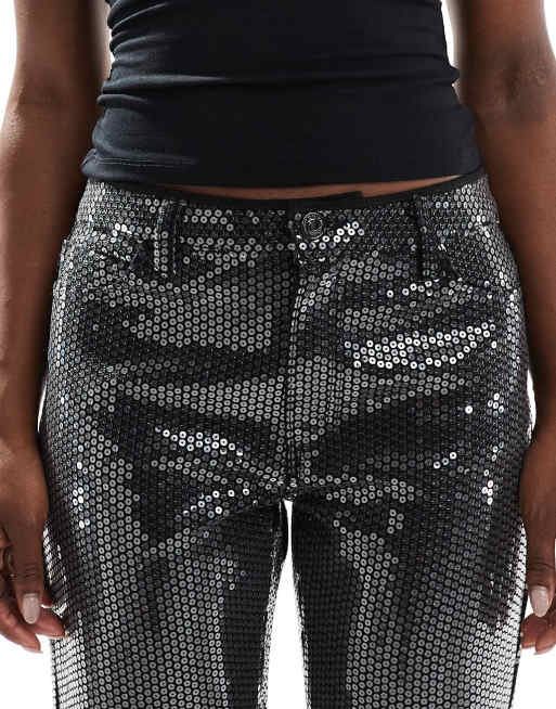 ONLY – Jaci – Svarta, paljettutsmyckade jeans med raka ben och medelhög midja, 5 av 5