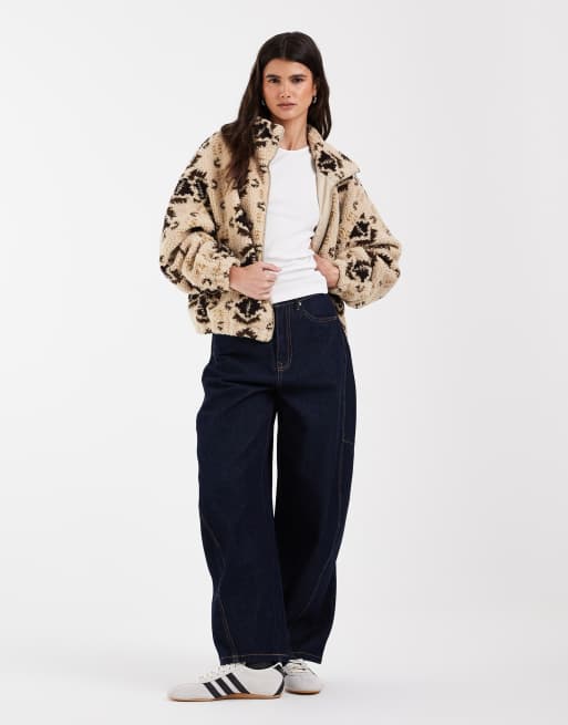 ONLY - Jack van borg fleece met print in beige, 2 van 4