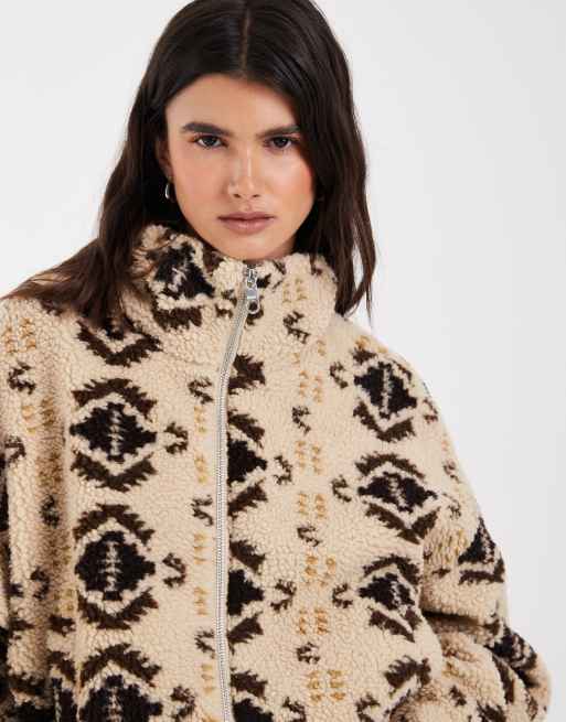 ONLY - Jack van borg fleece met print in beige, 3 van 4