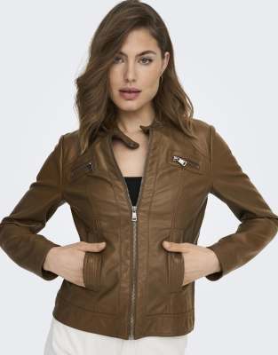 ONLY - Jacke aus Kunstleder in Cognac-Braun