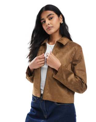 ONLY - Jacke aus Wildlederimitat in Hellbraun