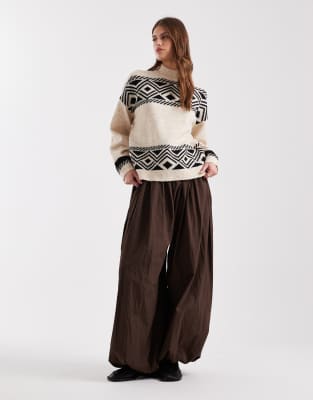 Only Jacquard Print High Neck Sweater In Neutral