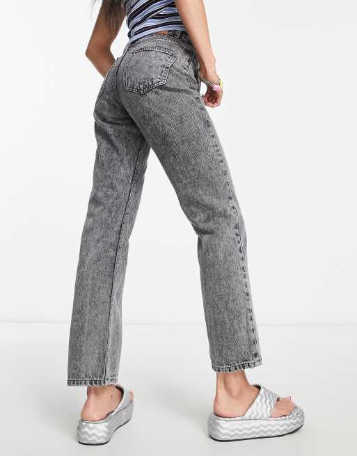 acid-wash straight-leg jeans