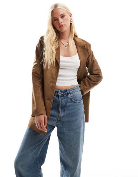 ONLY faux suede blazer coat in light brown