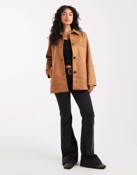 ONLY faux suede trucker jacket in tan 