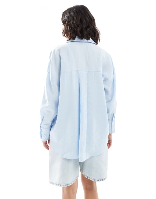 ONLY – Jasnoniebieska fakturowana koszula oversize z długimi rękawami, 4 z 4