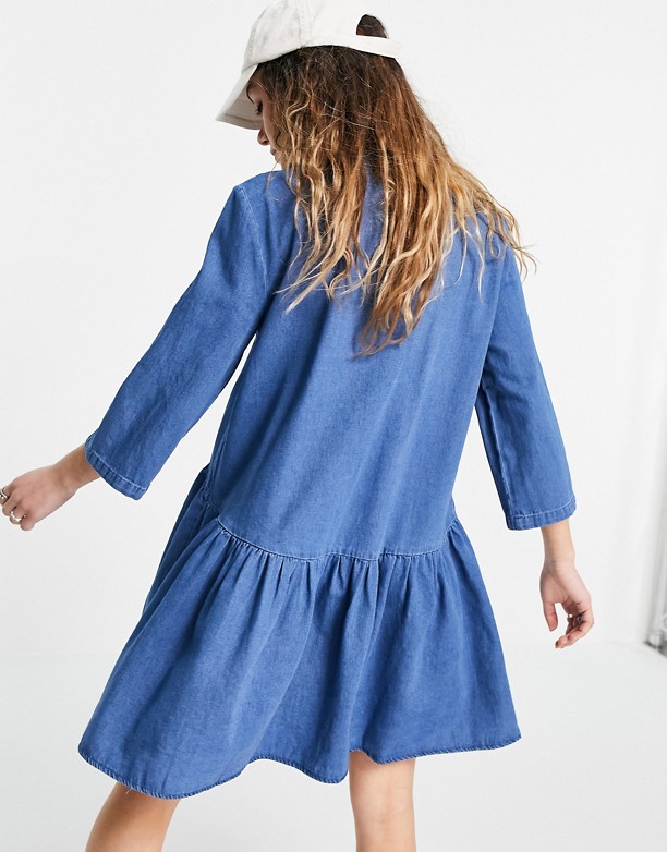  Najwyższa Jakość Only – Jasnoniebieska jeansowa sukienka koszulowa o długości mini ze stÓjką Błękitne